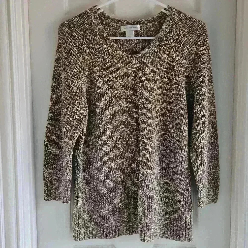 Christopher & Banks Large brown and white‎ cotton sweater